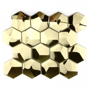 Mosaikfliesen-Hexagonspiegelfliesen-Metallmosaik 3D Gold für Küchenrückwand / Badezimmerdekoration